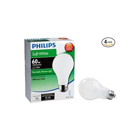 Philips EcoVantage 72 W A19 A-Line Halogen Bulb 1490 lm Soft White 4PK 426049